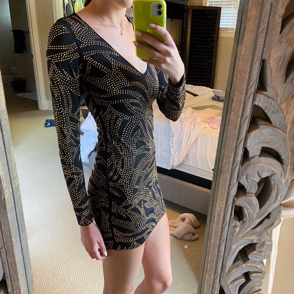 Black Mini Dress with Gold Beading - Picture 2 of 5